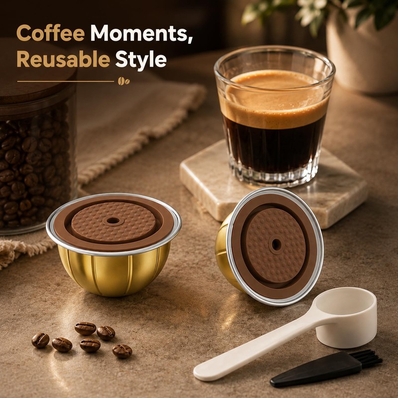 G1 80ml Aluminum Reusable Coffee Pods, 2-Pack with 2 Brown