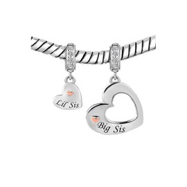 KunBead Jewelry Love Heart Soul Sister Nomination Bead Dangle Charms for Bracelets set for 2 Gift for Women Girls