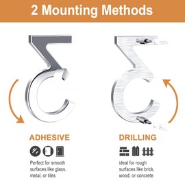 5 Inch Self Adhesive House Numbers, Address Numbers for House, Modern Metal Anti-Rust Weatherproof Home Number for House, Silver Mailbox Numbers for Outdoor Garage Gate Office Apartments Room (6/9)