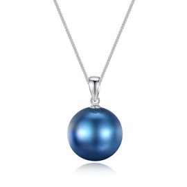 Blue Pearl Necklace for Women, Single One Pearl Pendant Necklace, 925 Sterling Silver Chain Adjustable, Freshwater Cultured Mabe Pearl 15mm - (Water-drop)