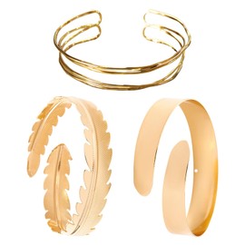 Asitanie Pack of 3 Upper Bangle Gold, Simple Delicate Bangle Gold Upper Arm Delicate Golden Bangle Perfect for Any Occasion, Bracelet Adjustable