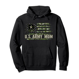 Vintage U.S Army Mom With Camo American Flag Veteran Gift Pullover Hoodie