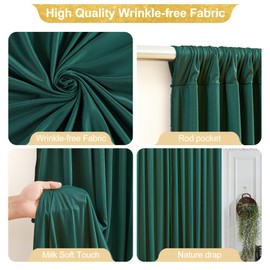 16x10FT Hunter Green Backdrop Curtains for Wedding Parties, Wrinkle Free Polyester Photography Backdrop Drapes for Baby Shower Birthday Parties Stage Background Stand Decorations 4x10ft,4 Panels