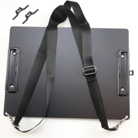 Aluminum Clipboard A4 Size (9.5" x 12.7") Two Clip Clipboards with 63" Adjustable Shoulder Strap Ideal for Artists, Architects and Engineers (A4 - Black)