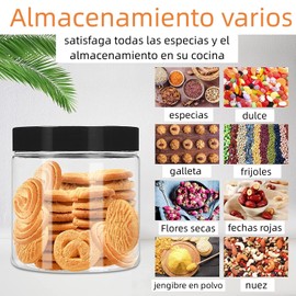 16 Tarros de Plástico Transparente con Tapas 520ml, Recipientes Herméticos para Almacenar, Frascos Plásticos Redondos de Plástico para Cocina Alimentos y Almacenamiento en el Hogar