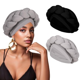 XEPST African Turban Head Wrap Big Braid Cross Turban Hat for Women, 2 Pieces Twisted Head Wraps Pre-Tied Stretchy Soft Chemo Headwear