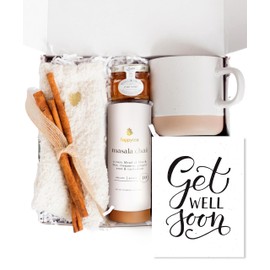 Unboxme Get Well Soon Comforting Gift Basket for Women - Soothing Self Care Box with Fluffy Socks, Ceramic Mug, Chai Tea, Honey & Cinnamon for Mom, Sister, Friends and Coworkers