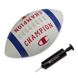 Champion Blitz Football (Youth, White/Surf The Web Tango/Red), All-Weather Football, Enhanced Grip, Durable Rubber Cover and Molded Laces, for Outdoor Sports & Training, Includes 6" Ball Pump