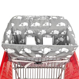2-in-1 Shopping Cart and High Chair Cover for Baby, Padded Cover, Fold'n Roll Style, Portable with Carry Bag (Gray Elephant)