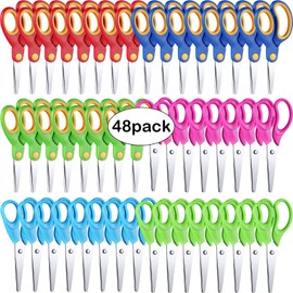 Reginary 48 Pcs Kids Scissors Bulk 5 Inch Student Scissors Children Blunt Tip Safety Scissors Multipurpose Rounded Tip Scissors for Office Home School Craft Supplies, Multicolor