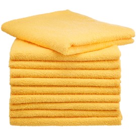 [Bulk Purchase Set] 100% Cotton Face Towels, Yellow, Set of 10, 13.4 x 31.5 inches (34 x 80 cm)