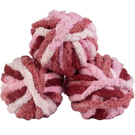 iDIY Chunky Yarn 3 Pack (24 Yards Each Skein) - Tie Dye (Light Pink, Dark Pink, Red) - Fluffy Chenille Yarn Perfect for Soft Throw and Baby Blankets, Arm Knitting, Crocheting and Crafts and Projects!