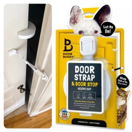 Door Buddy Door Latch with Door Stopper for Pets, Dog Proof Cat Box & Stop Dogs