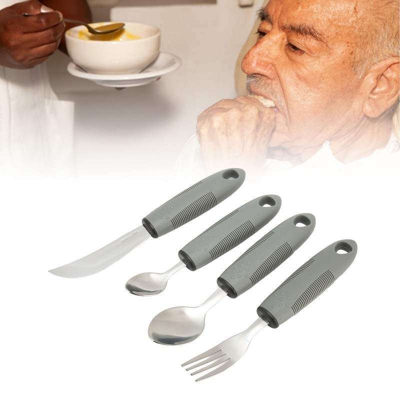 4pcs Adaptive Utensils Knife Fork Spoons Weighted Wide Handles Grey