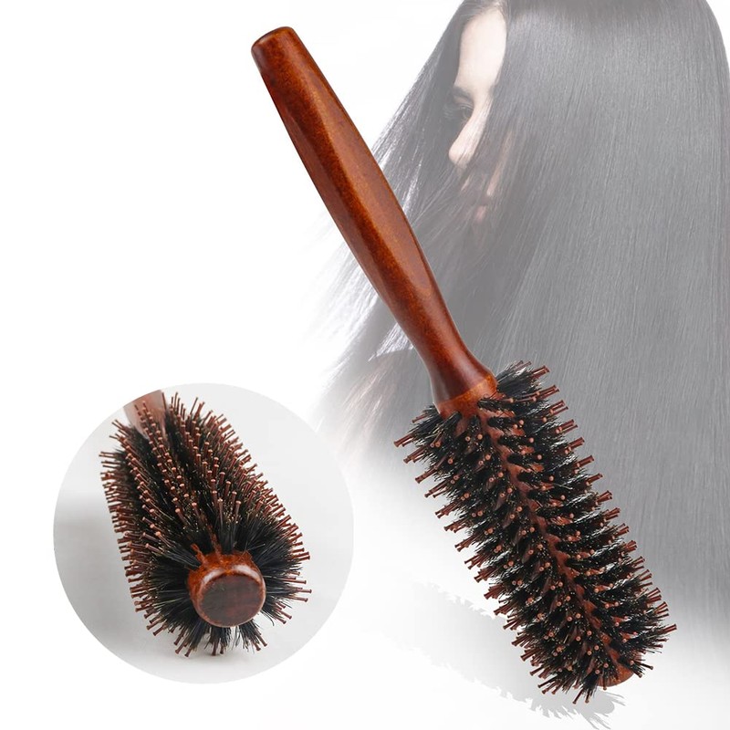 Roller Round Brush, 14 Rows Natural Wooden Boar Bristle Round