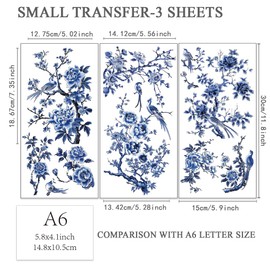 OLYCRAFT 3pcs/set Blue Flower Rub on Transfers for Furniture And Crafts 15x30cm Blue Bird Decor Transfer Stickers Blue Landscape Rub on Decals for Wood Furniture Scrapbooking Home Decorations