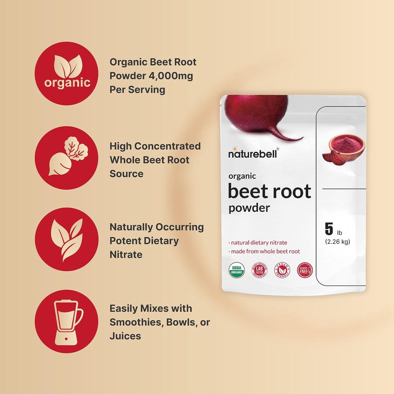 NatureBell Organic Beet Root Powder 5Lbs | 4,000mg Per Serving