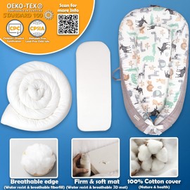 Baby Lounger-Breathable and Soft Organic 100% Cotton, Portable Infant Lounger with Removable Lounger Cover, Baby Lounger for Newborn - Animal