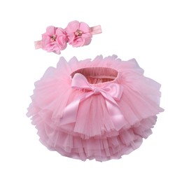 Baby Girls Tutu Bloomers Diaper Cover Cotton Tulle Bloomers and Headband Set Pink 1-2 Years