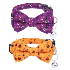 Fukaisu 2uds Collares Gatos Halloween con Pajarita y Cascabel, Ajustables Desmontables Accesorios Decoración Espeluznante para Gatos y Cachorros Pequeños (Estilo 1)