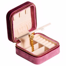 MEEJOA Velvet Jewelry Box, Small Travel Jewelry Organizer, Portable Jewelry Case for Women with Mirror, Lilac Mini Plush Travel Box
