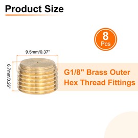 sourcing map 8 Pcs Brass Plug Hex Counter Sunk Plug, G1/8" Male Threaded Socket Pipe Fitting Hex Head Plugs for Water Oil Gas