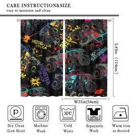 Kazynee Cool Monster Truck Rod Pocket Blackout Curtains for Bedroom Colorful Cartoon Paint Style Monster Trucks Doodle Window Drapes,Thermal Insulated Room Darkening Curtains 2 Panels 45L x 21W