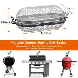 MixRBBQ Rotisserie Basket Grill Accessories, Stainless Steel Rotisserie Baskets for Napoleon Outdoor Grill, Universal Fits for Kabobs French Fries Veggies Fits