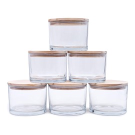 SHOWIN 18 OZ Thick Candle Jars for Making Candles 6 Pcs, Empty Jars with Wood Lids for Candle Making, Sample Container,Clear
