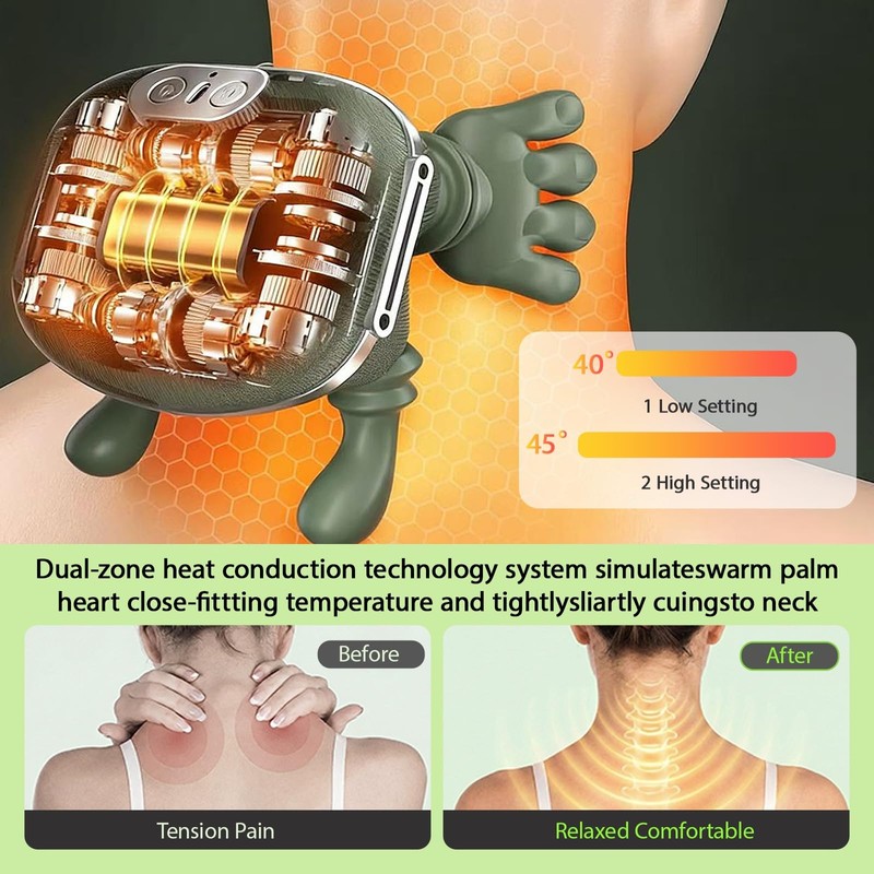 Neck and Shoulder Massager with Heat, Wireless 4D Shiatsu Neck