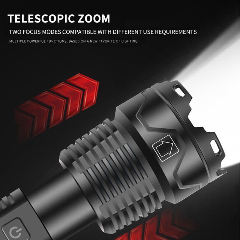 Telescopic LED Flashlight High Bright USB Rechargeable Zoomable Flashlights IPX4