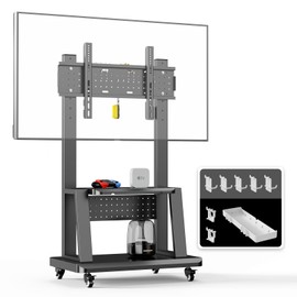 Mobile TV Stand Rolling TV Cart with Wheels for 32-75 Inch Flat/Curved Led/LCD/OLED Portable Floor TV Stand with Steel Shelf and Hole Platform, Height Adjustable Holds up to 180lbs