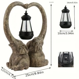Solar Powered Elephant Love Sculpture With Lantern, Brown Resin Animal Statue for Garden Decor, Romantic Lighting for PatioColor: As picture, Size: One Size