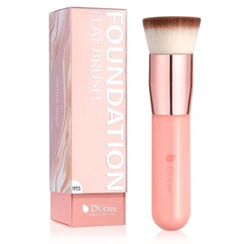 DUcare Foundation Brush, Face Brush, Concealer Brush, Popular, Round Makeup Brush, Easy to Use, Flat Top Type, Premium Taklon (Pink)