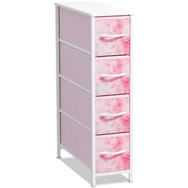 Sorbus Kids Narrow Dresser with 4 Drawers - Vertical Slim Storage Chest of Drawers with Steel Frame, Wood Top & Easy Pull Fabric Bins for Small Spaces, Closets, Bedroom, Bathroom & Laundry
