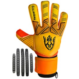 Keeperking Unisex Goalkeeper Football Gloves for Adults, Children, Teenagers with and without Finger Protection, Removable Fingersave, 4 mm (8, Orange)