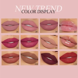 12Pcs Nude Matte Liquid Lipstick Set, Waterproof Long Lasting Non-Stick Cup 12 Colors Nude Lipstick 24 Hour Not Fade Matte Lipstick Professional Lip Gloss Makeup Christmas Gift Sets for Women