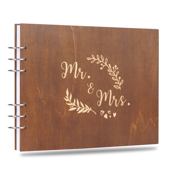 Creawoo 8.5’’ Mr&Mrs Wooden Guest Book Album Memory Keepsake for
