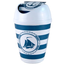 FH - Mülleimer Bad, WC Badezimmer Mülleimer Schiff Motiv - Badezimmer Zubehör, Bad Accessoires, aus Kunststoff - Maritime Deko, Weiß & Blau