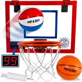 Pop-A-Shot Super Slam Over The Door Mini Basketball Hoop for Adults | 2 Included Basketballs and Pump | Built for Dunks | Breakaway Rim | Shatter Resistant Backboard | 17x12.5 Inches