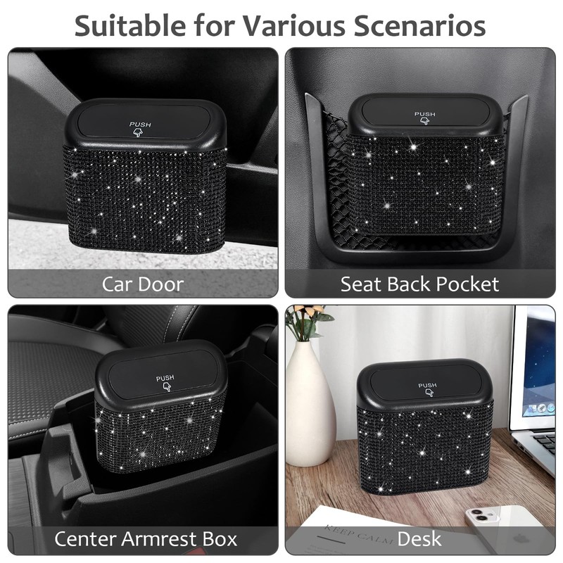 Accmor Bling Car Trash Can with Lid, Mini Auto Garbage