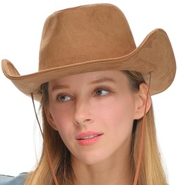 C.C Cowboy Hat Burnt Logo Faux Suede Cowboy with Chin Straps (Camel)