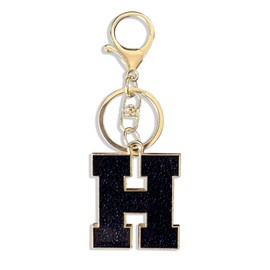 Red Black Letter A-Z Keychain for Women Men Purse Handbags Metal Alphabet Initial Letter Car Key Rings Novelty Key Chains (Black H)