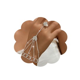 JWICOS Rhinestone Bracelet with Slave Finger Ring Hand Chain Bracelet Ring Rhinestone Tassel Hand Chain for Women and Bride (Style 11)