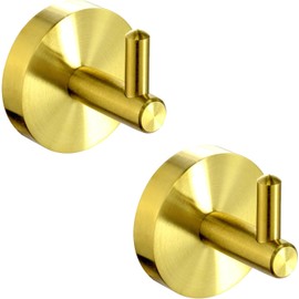 QNIIAED 2 Pack Towel Hooks for Bathrooms,Stainless Steel Door Hook Screw in for Coat Robe(Brushed Brass Gold)