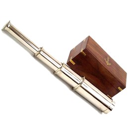 15" Handheld Brass Telescope with Wooden Box - Nautical Collector Rustic Vintage Home Decor Gifts