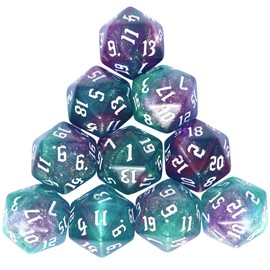 10PCs D20 Polyhedral Dice Set 22mm for DND RPG MTG Dungeons and Dragons Dice (Purple+Green)
