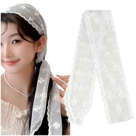 Vintage Spitzen Kopftuch Damen Sommer Schleifenstickerei Bandana Kopftuch Haarband Süßes Schleifen Spitzen Kopftücher Stirnband Damen Haartuch Langes Band Halstücher Haartücher Bow Lace Headscarf