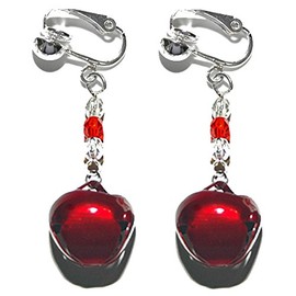 Bright Red Jingle Bell Christmas Clip On Dangle Earrings (H207clip)
