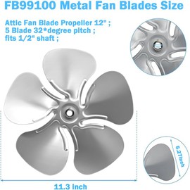 FB99100 Attic Fan Blade Propeller 12" 32 Degree 5 Blade for 1/2" Shaft Installation Clockwise from The Hub Side